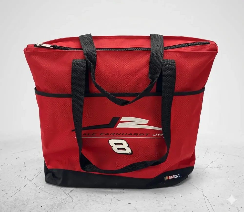 NASCAR #8 Dale Earnhardt Jr Large Red Zippered Canvas Tote With Handles